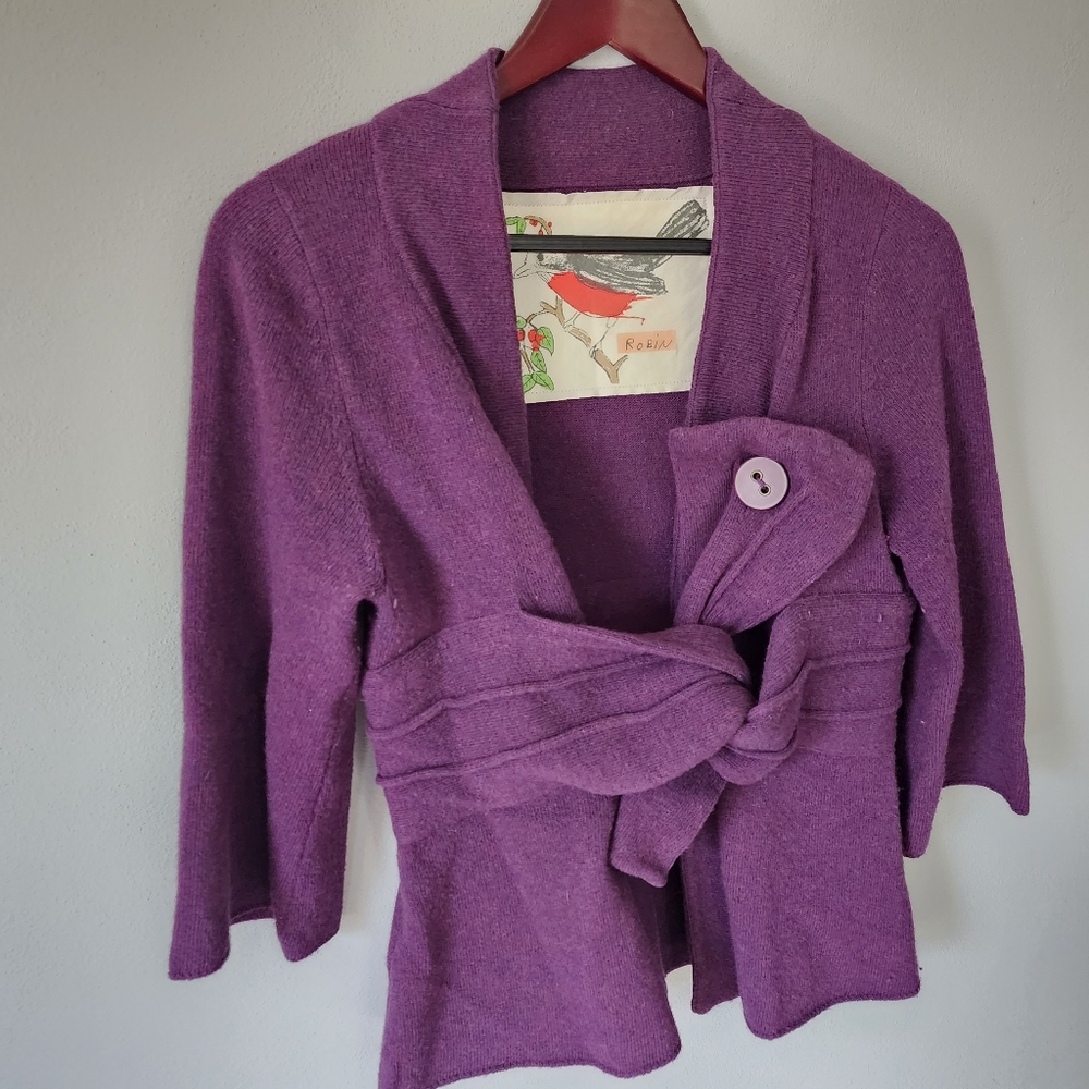 Anthropologie Robin purple wool blend button crossover cardigan sweater Small - Picture 2 of 9